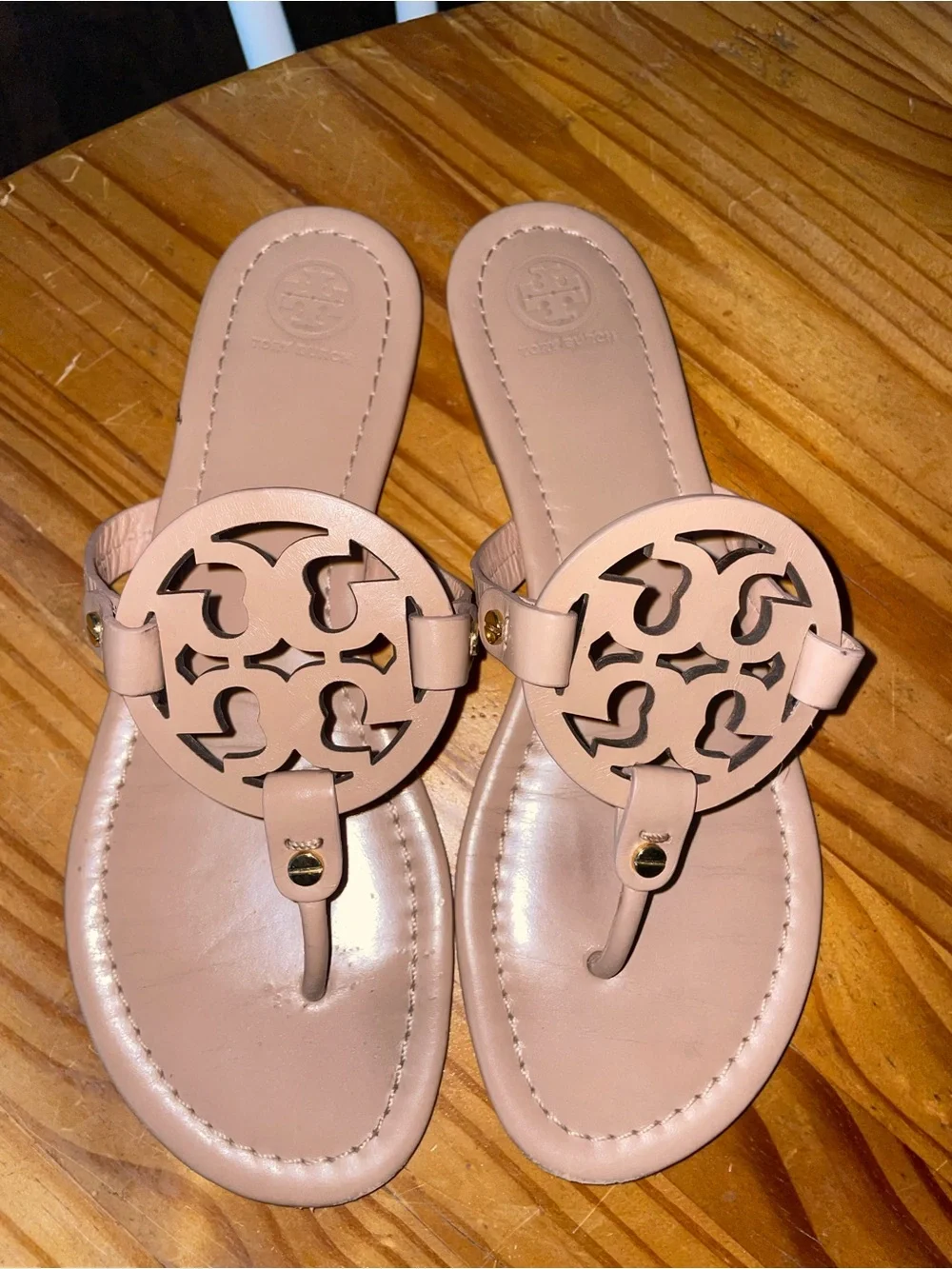 Tory Burch Women's Miller Light Sand Slip-On Logo Sandals Size 9M